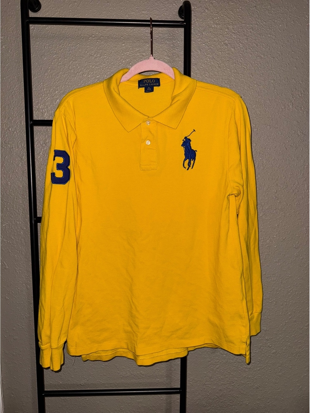 Polo Ralph Lauren Boys XL 18-20 Yellow Big Pony Long Sleeve Polo Shirt